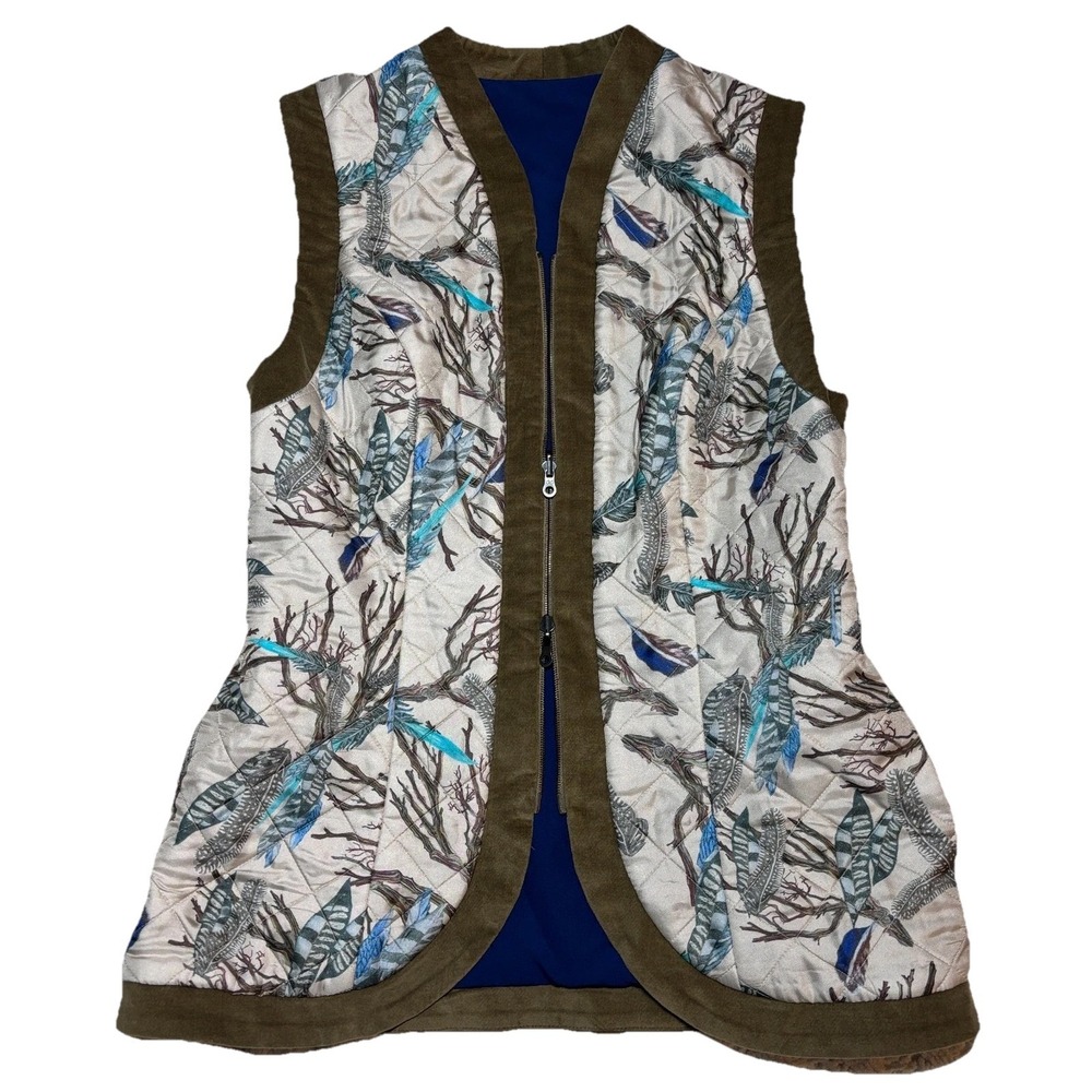 $650 NWT Designer Ala Von Auersperg Silk Vest Multi-Color‎ Feather Quilted XS